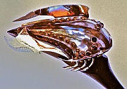 Head of the American Flyer Cane, Sterling Silver, Copper, Brass, Citrines and Padauk Wood designed and hand-fabricated by Dwight H. Bennett.